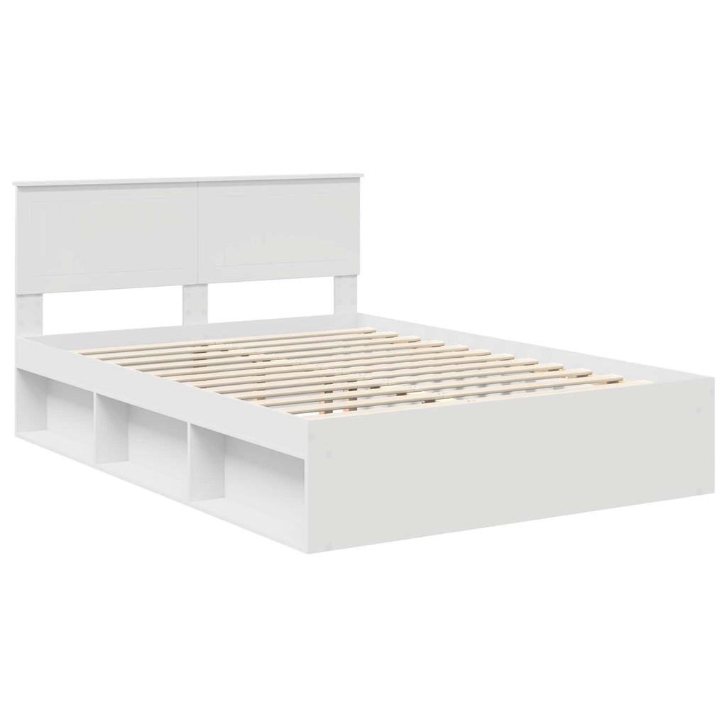 vidaXL Ramka łóżka Z zagłówkiem Biały 140 x 200 cm Lite drewno sosnowe