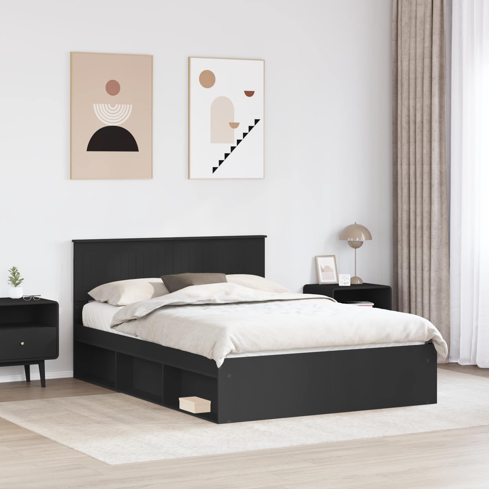 vidaXL Ramka łóżka Czarny 140 x 200 cm Lite drewno sosnowe
