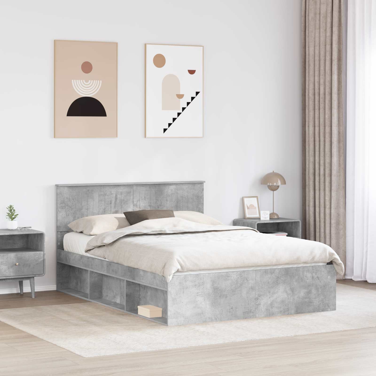 vidaXL Ramka łóżka Betonowy 140 x 200 cm Lite drewno sosnowe
