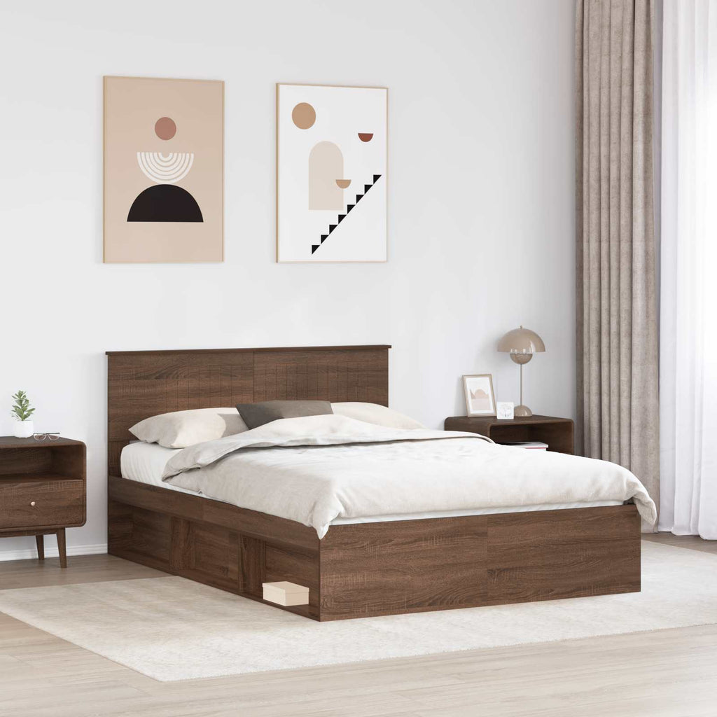 vidaXL Ramka łóżka Brązowy dąb 140 x 200 cm Lite drewno sosnowe