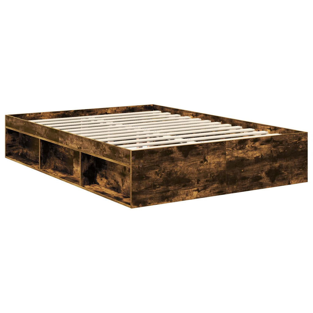 vidaXL Ramka łóżka Dąb wędzony 140 x 190 cm Lite drewno sosnowe