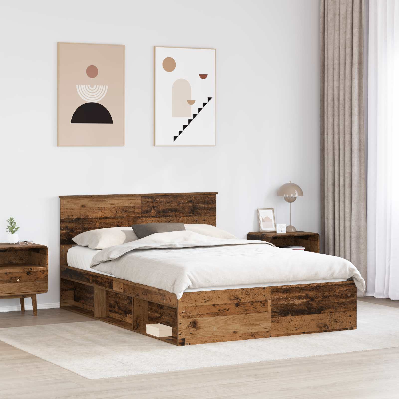 vidaXL Ramka łóżka Stare drewno 140 x 190 cm Lite drewno sosnowe