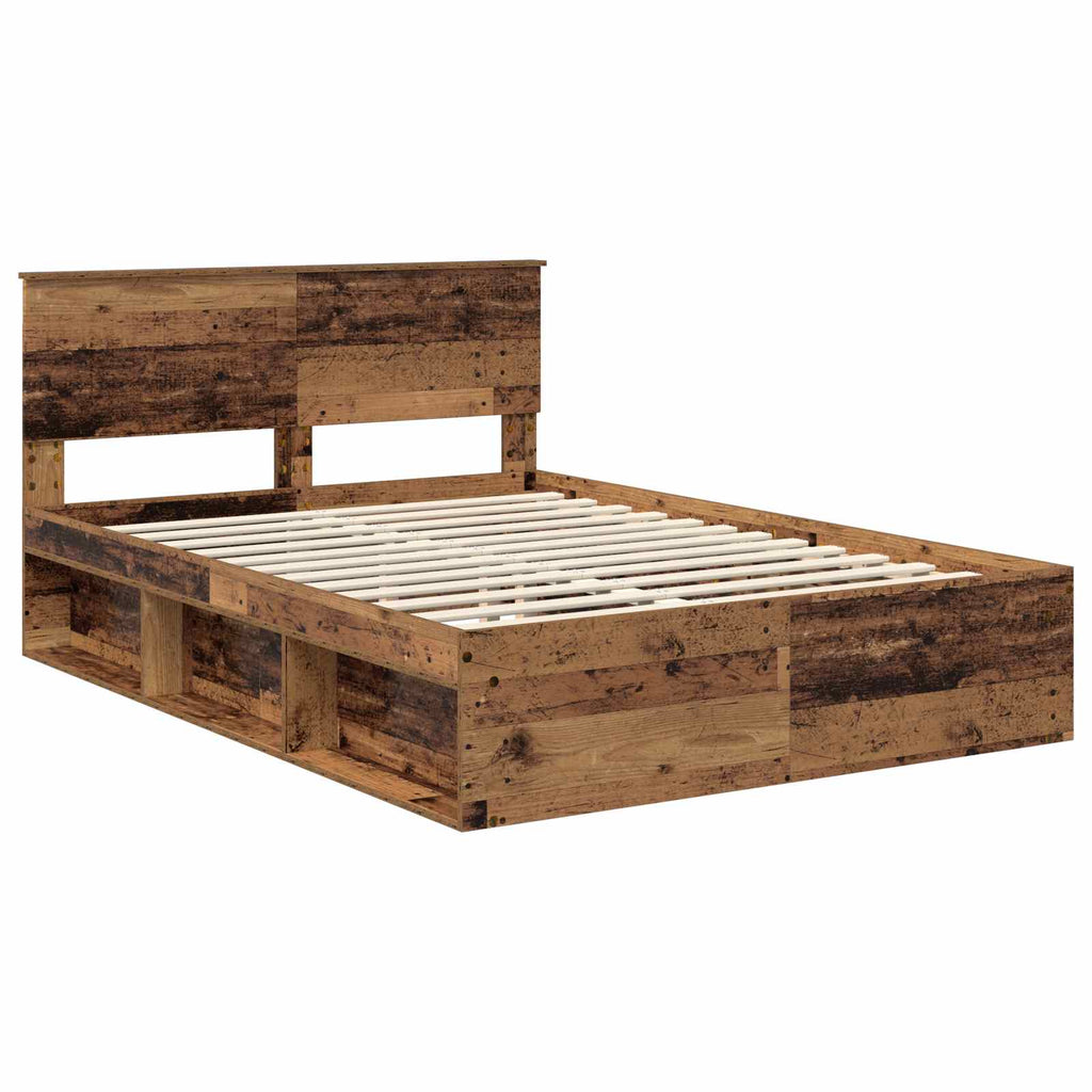 vidaXL Ramka łóżka Stare drewno 140 x 190 cm Lite drewno sosnowe
