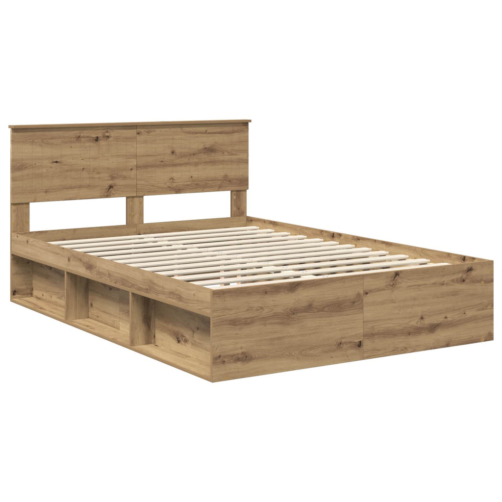 vidaXL Ramka łóżka Dąb rzemieślniczy 140 x 190 cm Lite drewno sosnowe