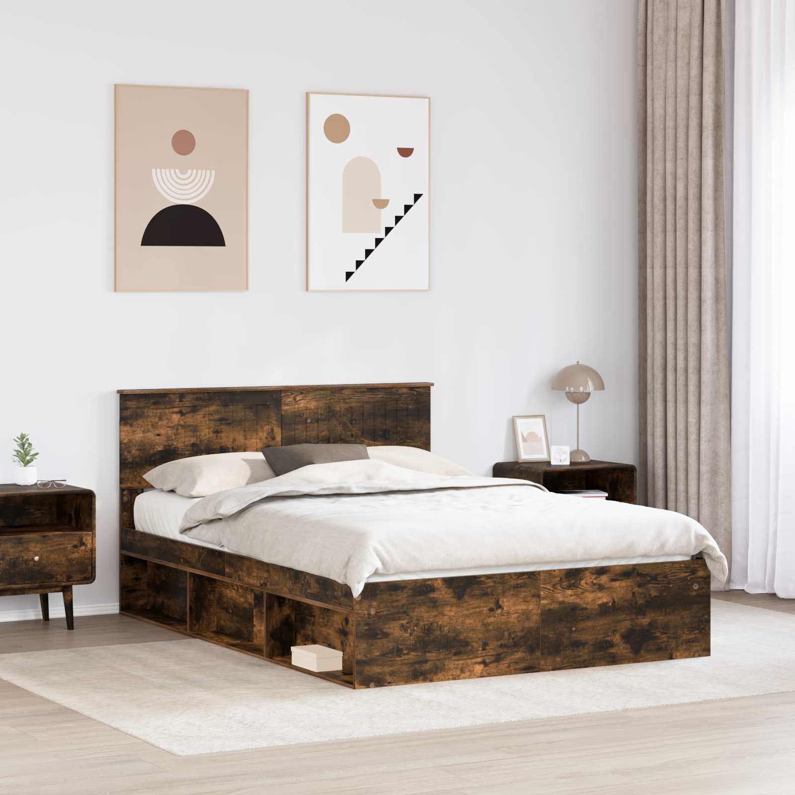 vidaXL Ramka łóżka Dąb wędzony 135 x 190 cm Lite drewno sosnowe