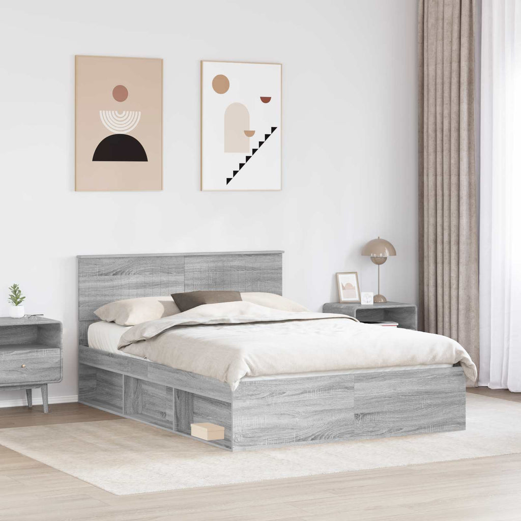 vidaXL Ramka łóżka Szary Sonoma 135 x 190 cm Lite drewno sosnowe