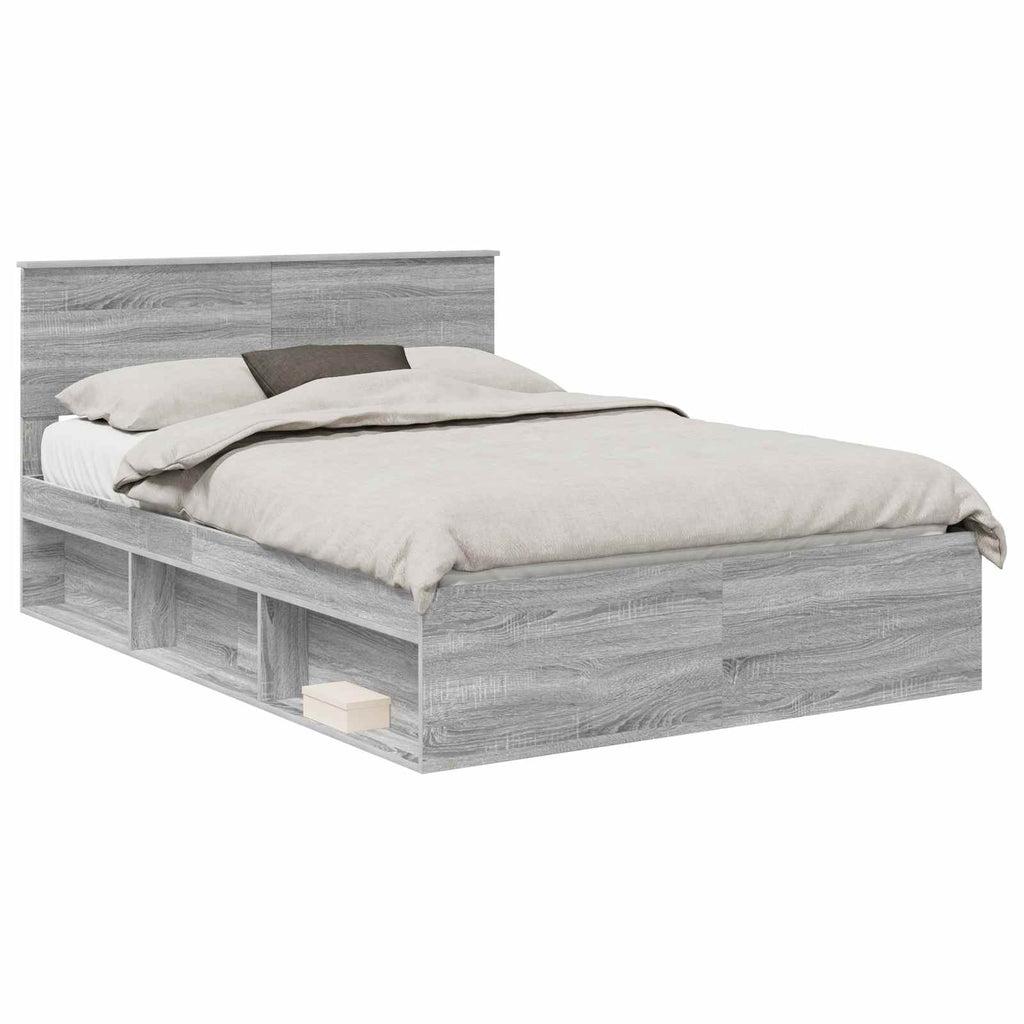 vidaXL Ramka łóżka Szary Sonoma 135 x 190 cm Lite drewno sosnowe