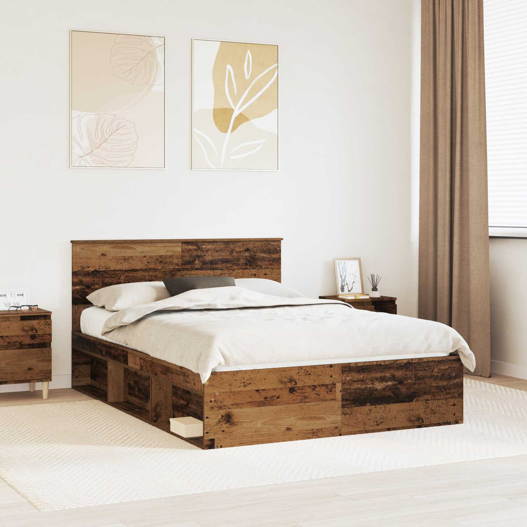 vidaXL Ramka łóżka Stare drewno 135 x 190 cm Lite drewno sosnowe