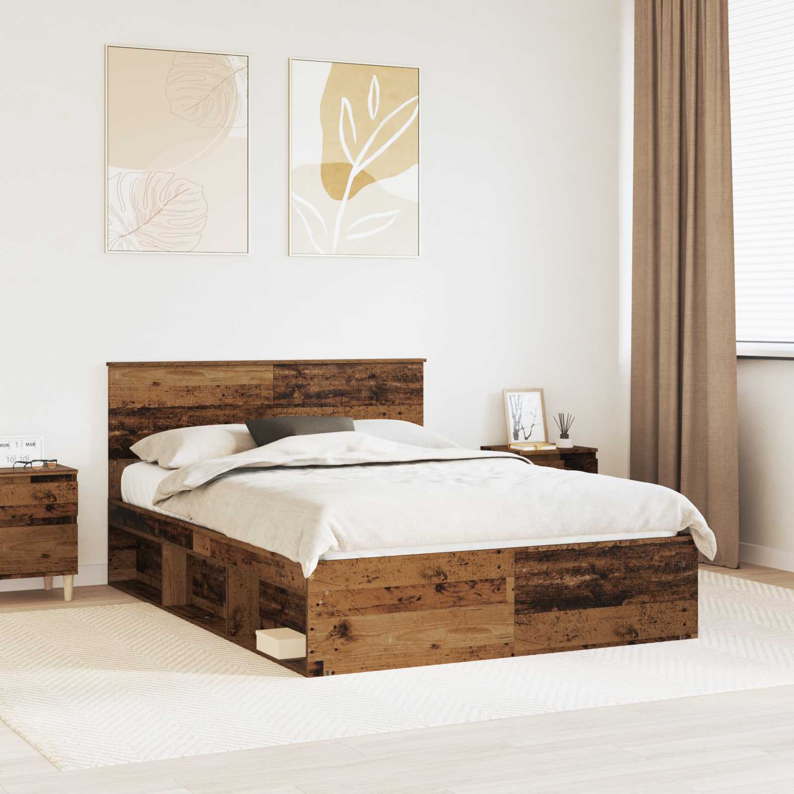 vidaXL Ramka łóżka Stare drewno 135 x 190 cm Lite drewno sosnowe