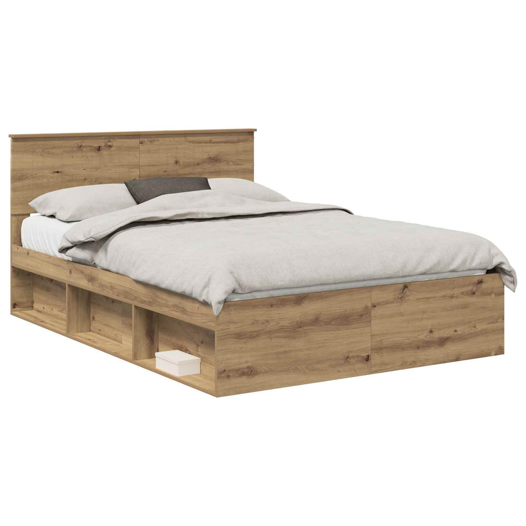 vidaXL Ramka łóżka Dąb rzemieślniczy 135 x 190 cm Lite drewno sosnowe