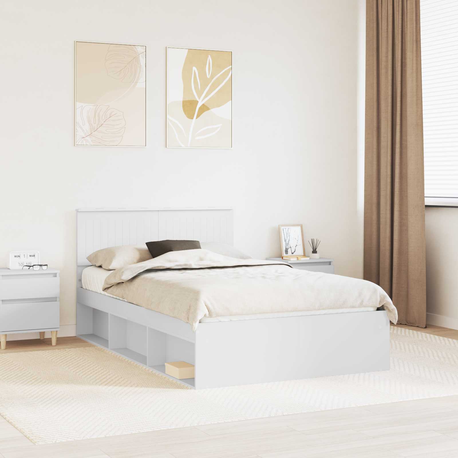 vidaXL Ramka łóżka Z zagłówkiem Biały 120 x 200 cm Lite drewno sosnowe