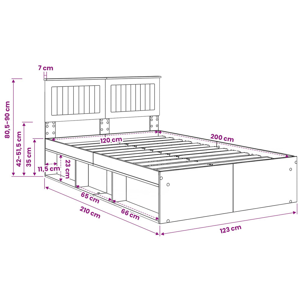 vidaXL Ramka łóżka Stare drewno 120 x 200 cm Lite drewno sosnowe