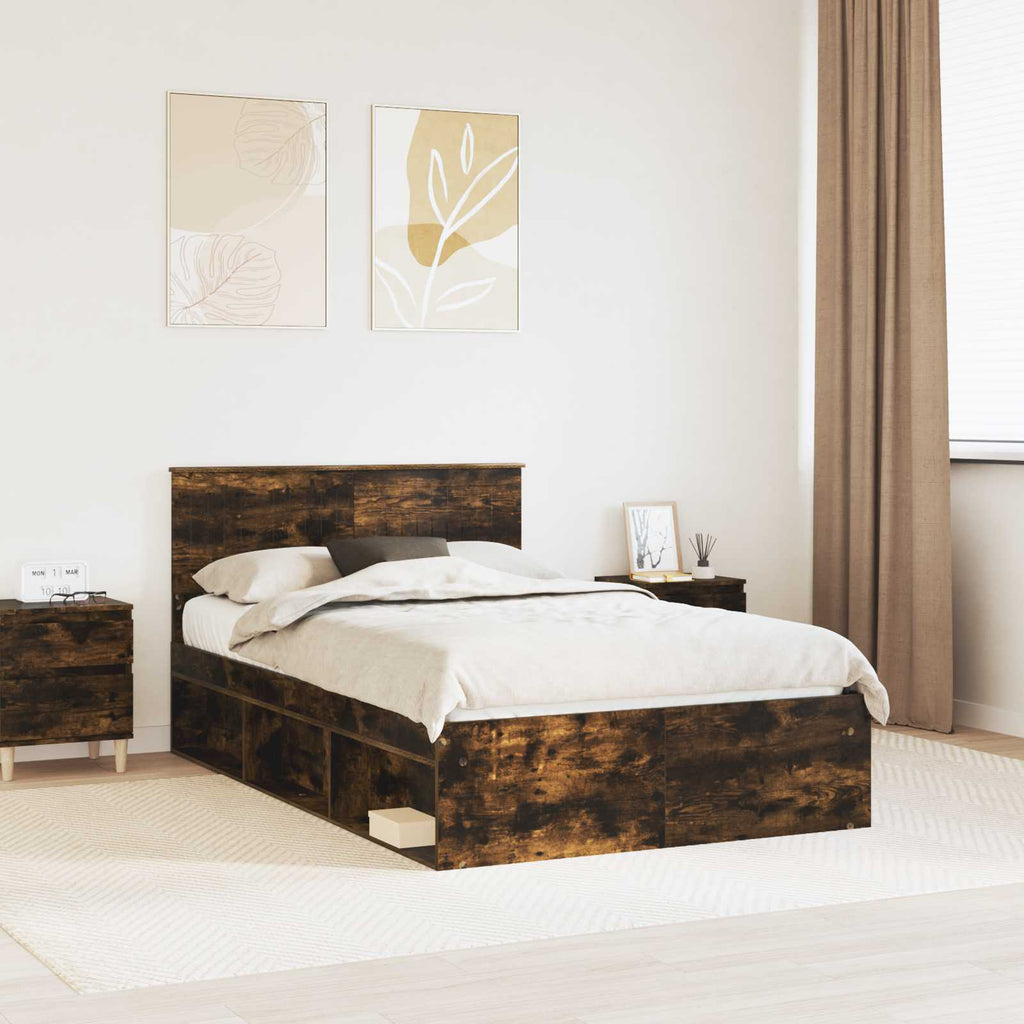 vidaXL Ramka łóżka Dąb wędzony 120 x 190 cm Lite drewno sosnowe