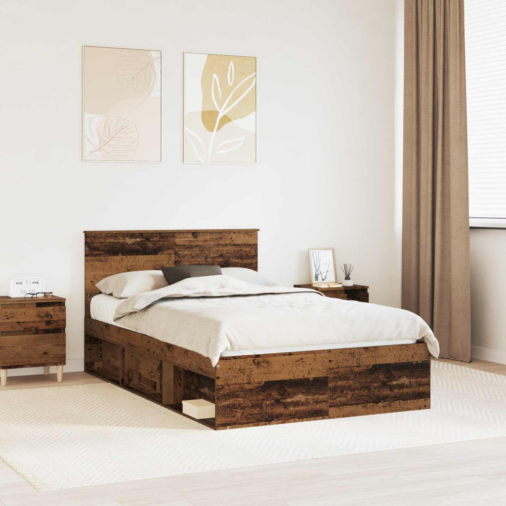 vidaXL Ramka łóżka Stare drewno 120 x 190 cm Lite drewno sosnowe