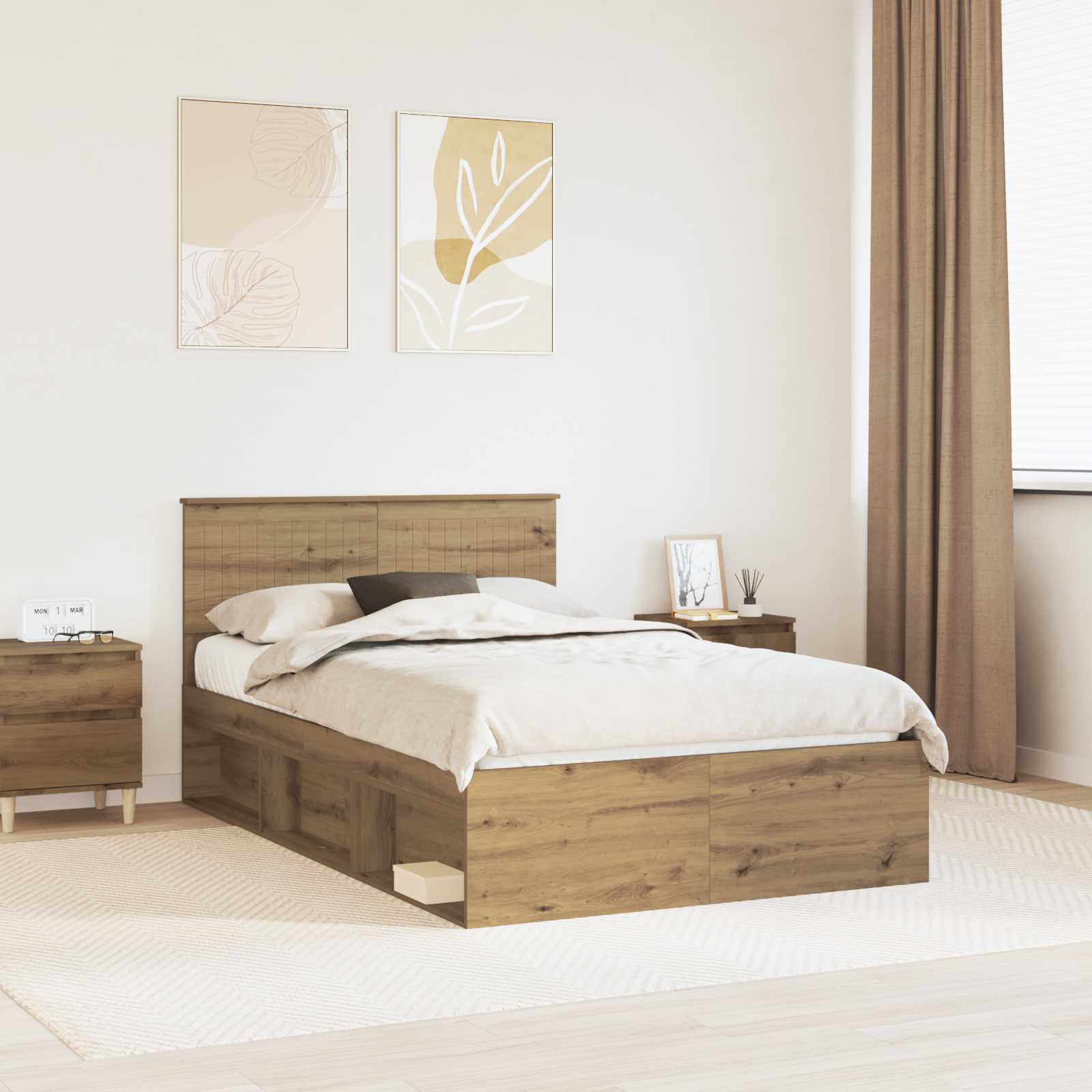vidaXL Ramka łóżka Dąb rzemieślniczy 120 x 190 cm Lite drewno sosnowe