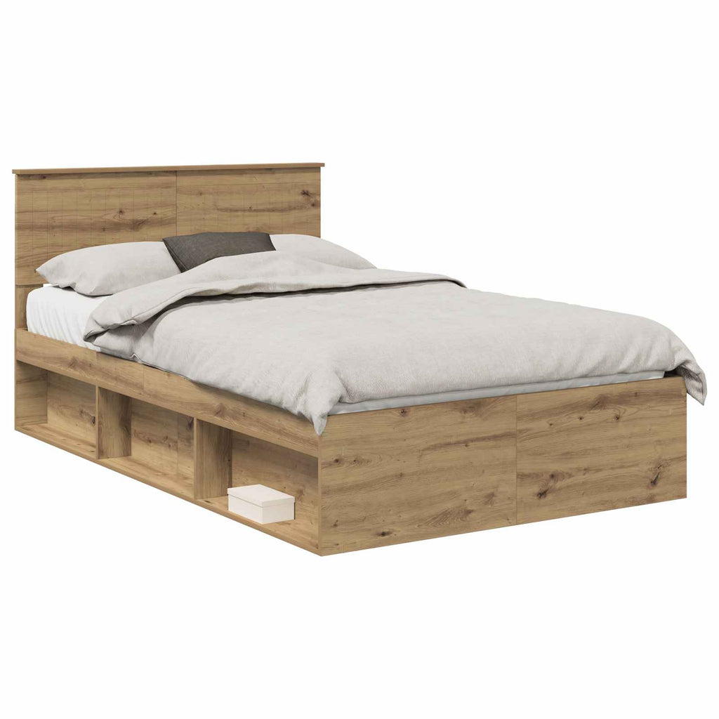 vidaXL Ramka łóżka Dąb rzemieślniczy 120 x 190 cm Lite drewno sosnowe