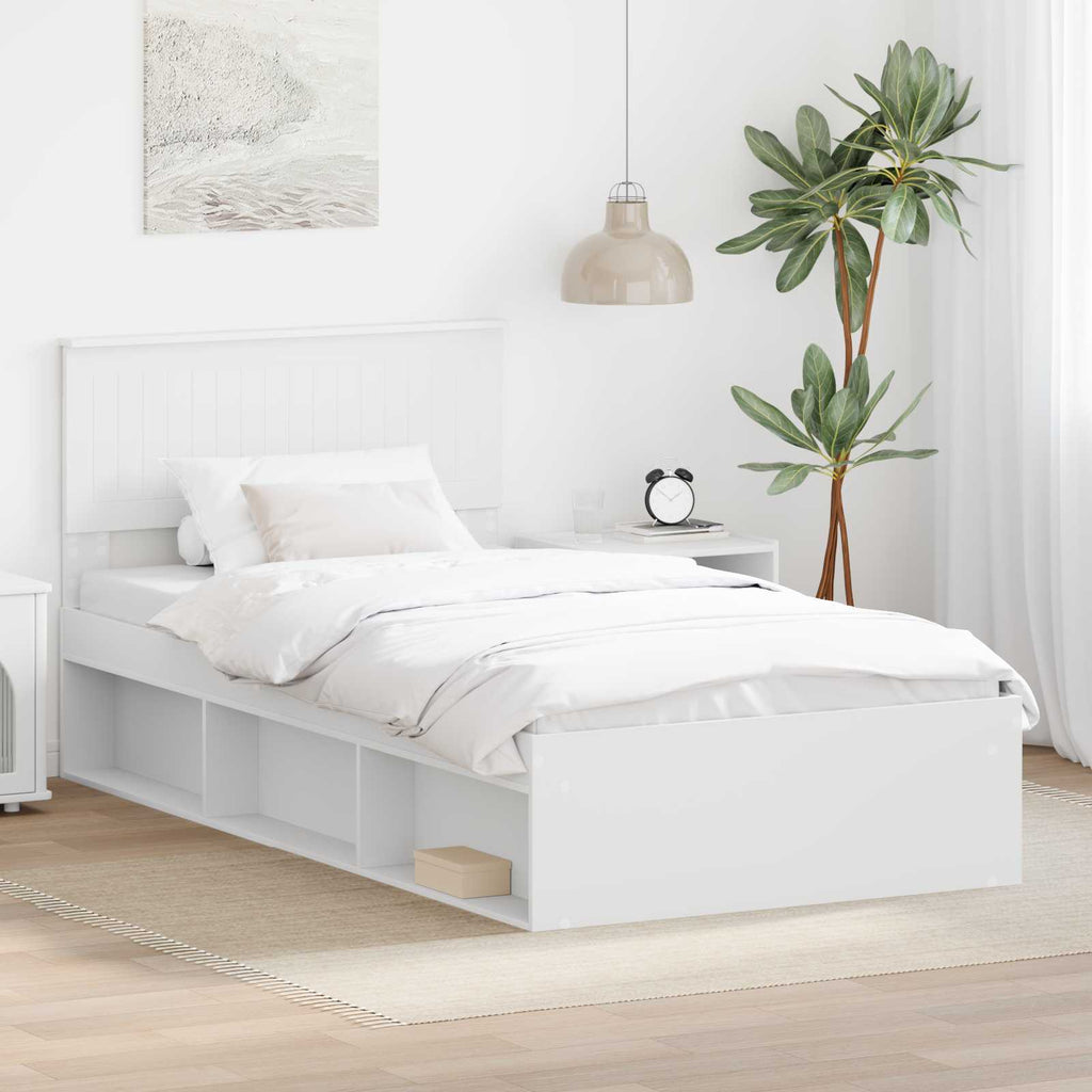 vidaXL Ramka łóżka Z zagłówkiem Biały 100 x 200 cm Lite drewno sosnowe