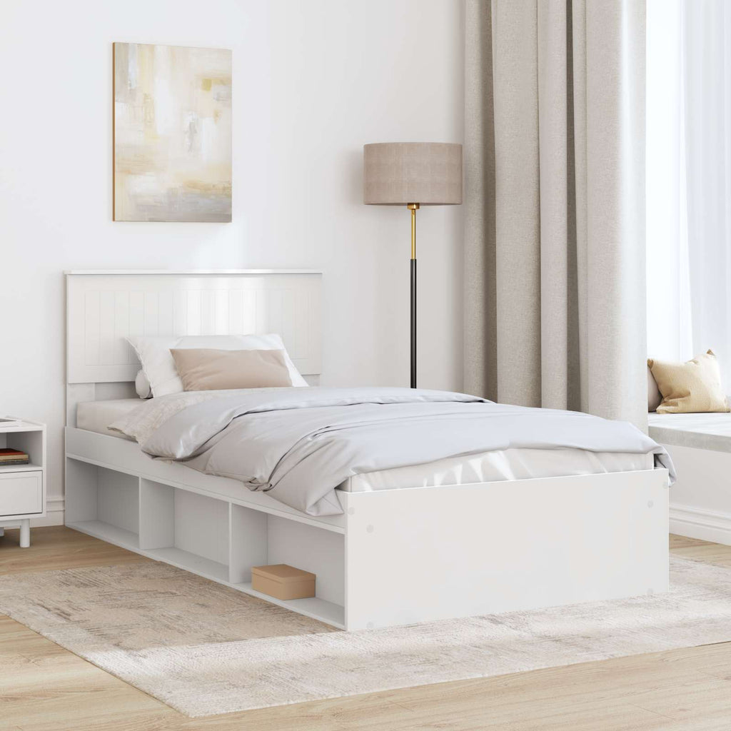 vidaXL Ramka łóżka Z zagłówkiem Biały 100 x 200 cm Lite drewno sosnowe