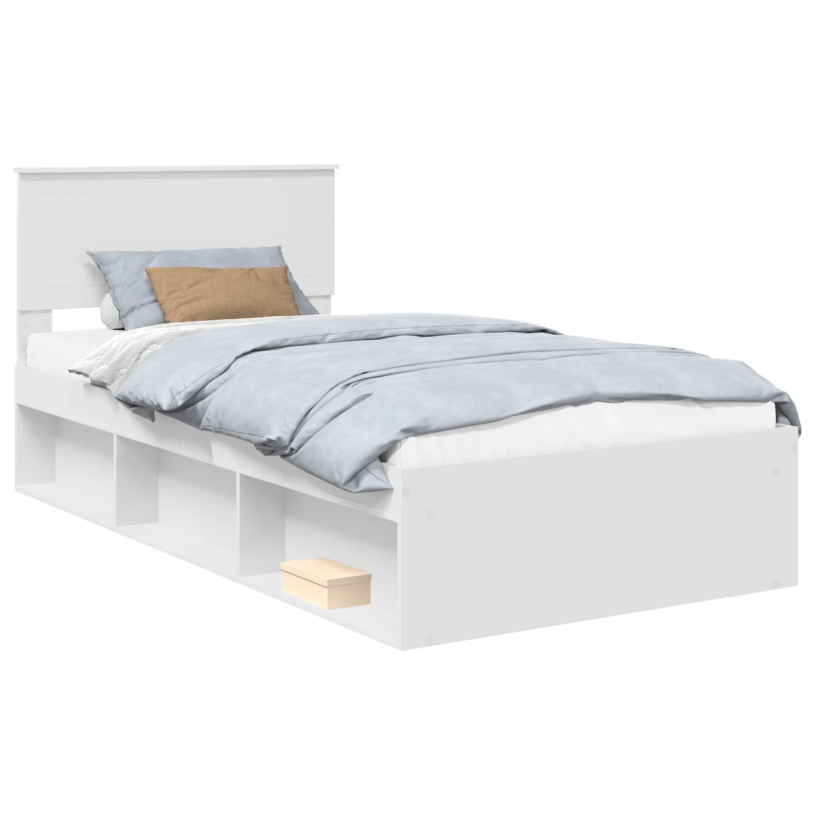 vidaXL Ramka łóżka Z zagłówkiem Biały 100 x 200 cm Lite drewno sosnowe