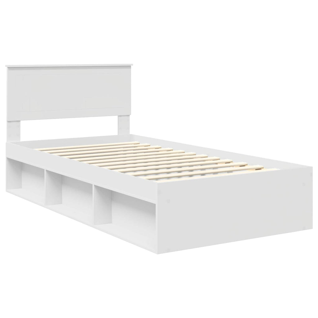 vidaXL Ramka łóżka Z zagłówkiem Biały 100 x 200 cm Lite drewno sosnowe
