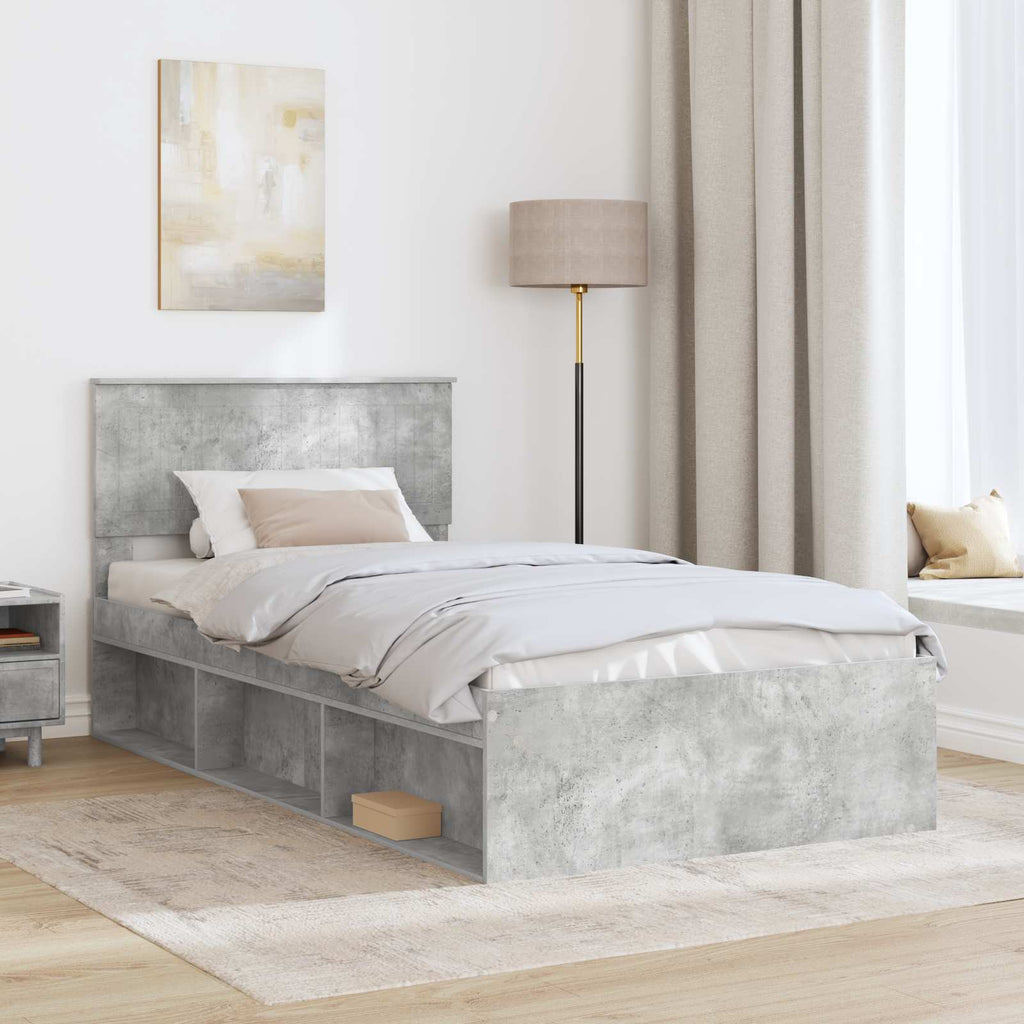 vidaXL Ramka łóżka Szary beton 100 x 200 cm Lite drewno sosnowe