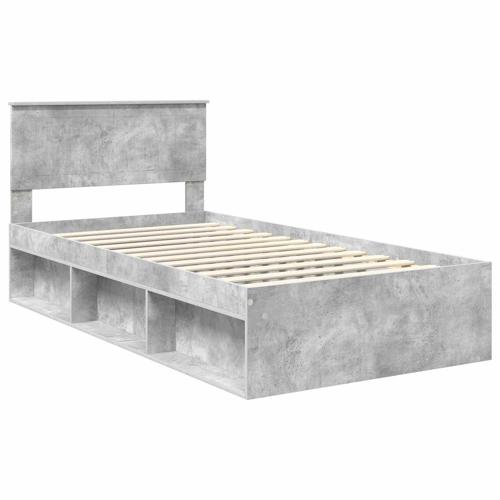 vidaXL Ramka łóżka Szary beton 100 x 200 cm Lite drewno sosnowe