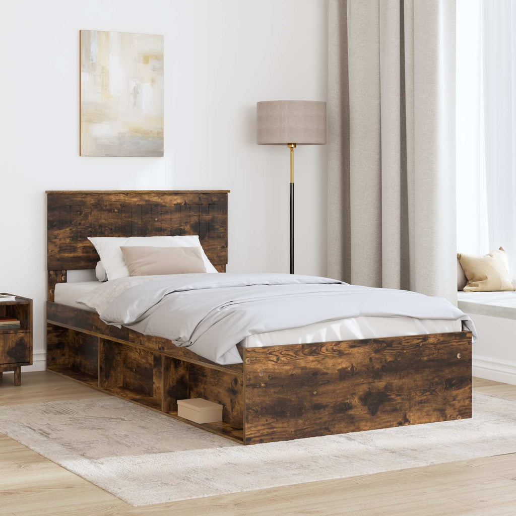 vidaXL Ramka łóżka Dąb wędzony 100 x 200 cm Lite drewno sosnowe