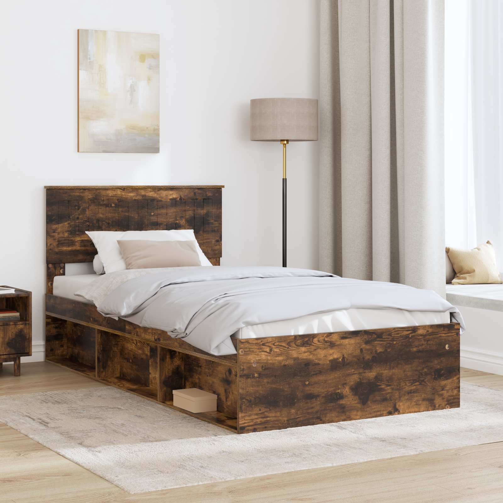 vidaXL Ramka łóżka Dąb wędzony 100 x 200 cm Lite drewno sosnowe