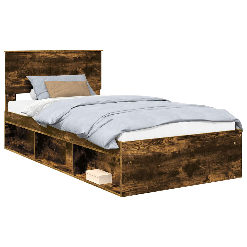 vidaXL Ramka łóżka Dąb wędzony 100 x 200 cm Lite drewno sosnowe