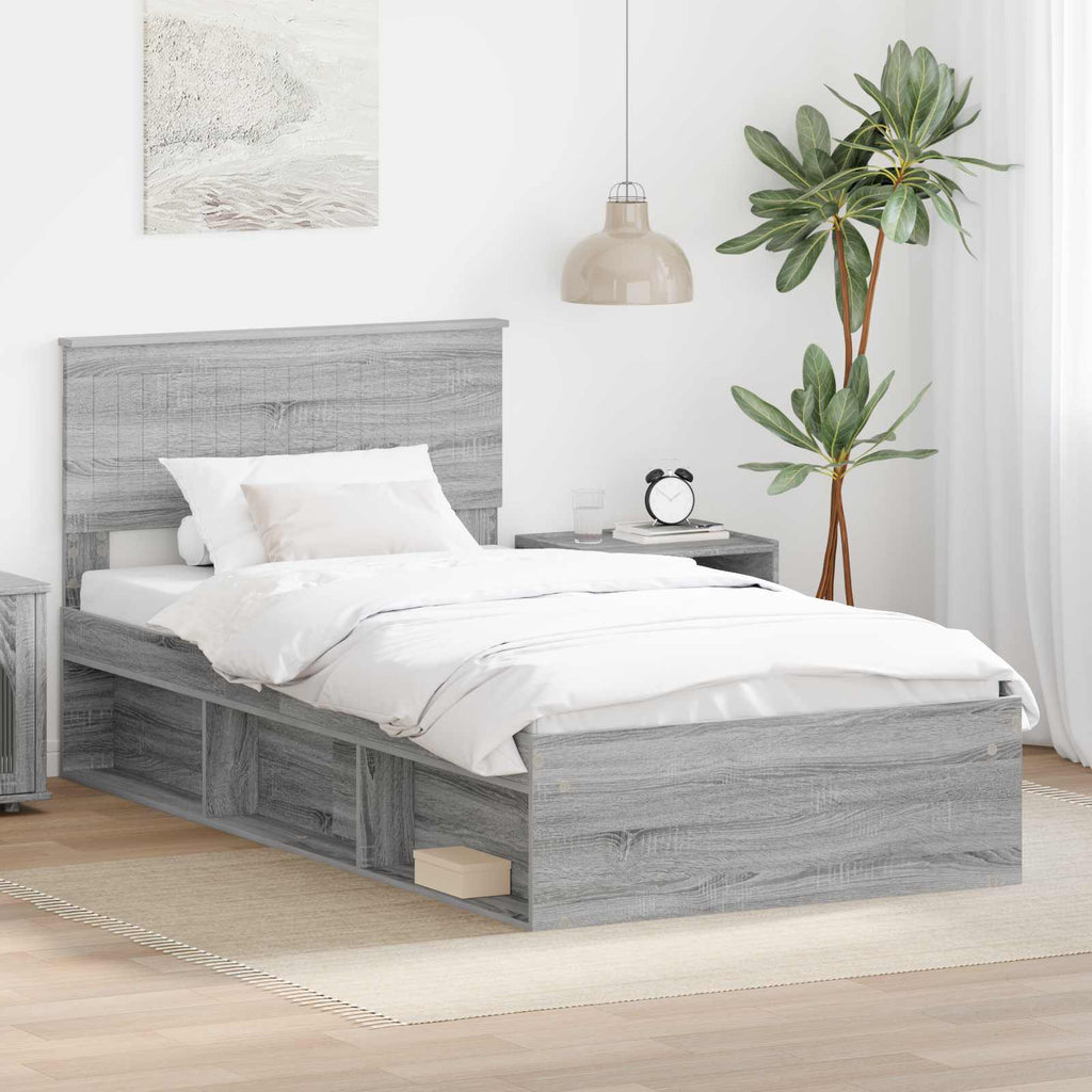 vidaXL Ramka łóżka Szary Sonoma 100 x 200 cm Lite drewno sosnowe