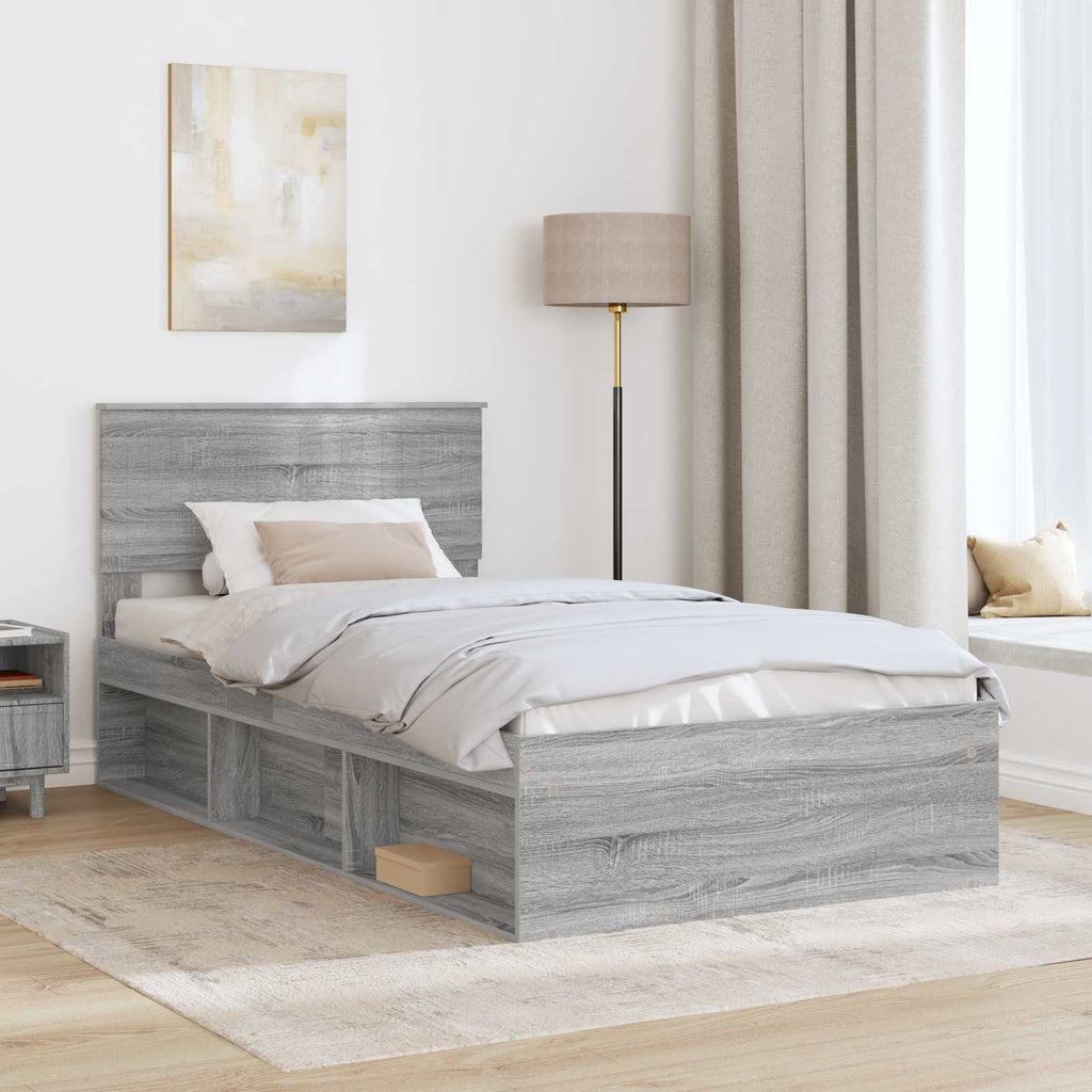 vidaXL Ramka łóżka Szary Sonoma 100 x 200 cm Lite drewno sosnowe
