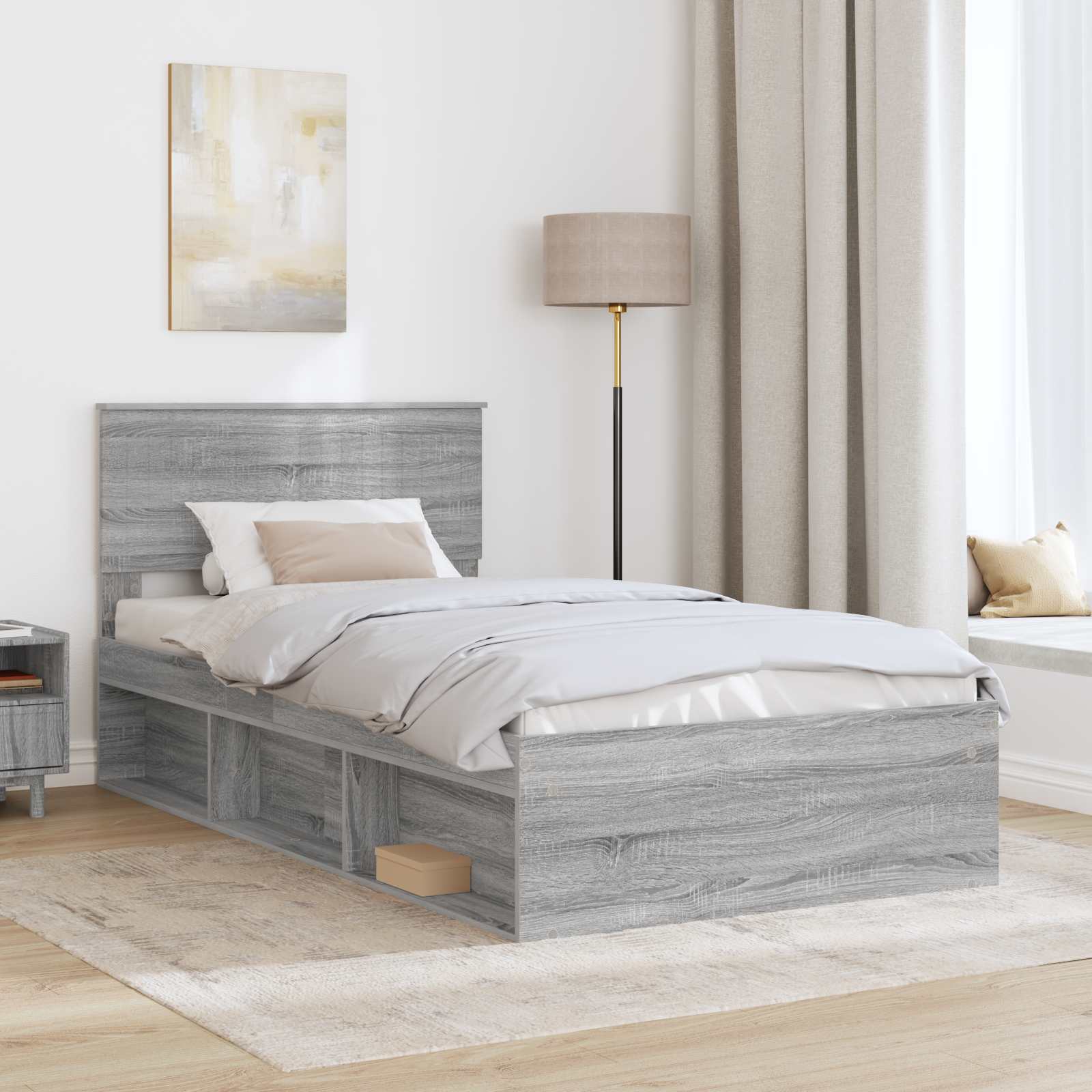 vidaXL Ramka łóżka Szary Sonoma 100 x 200 cm Lite drewno sosnowe