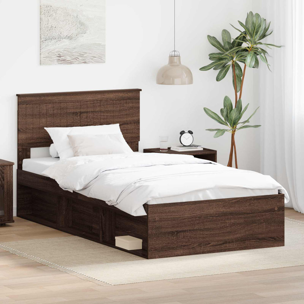 vidaXL Ramka łóżka Brązowy dąb 100 x 200 cm Lite drewno sosnowe