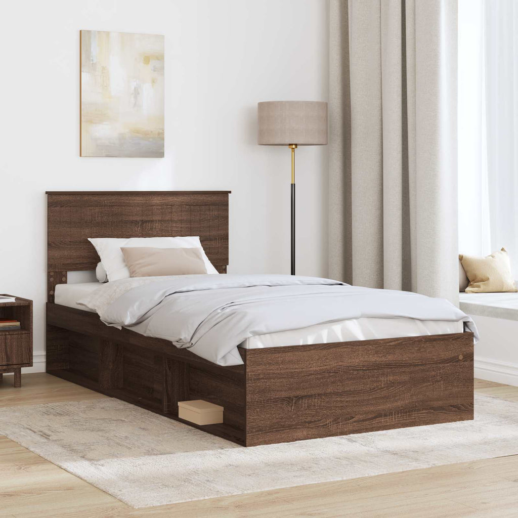 vidaXL Ramka łóżka Brązowy dąb 100 x 200 cm Lite drewno sosnowe