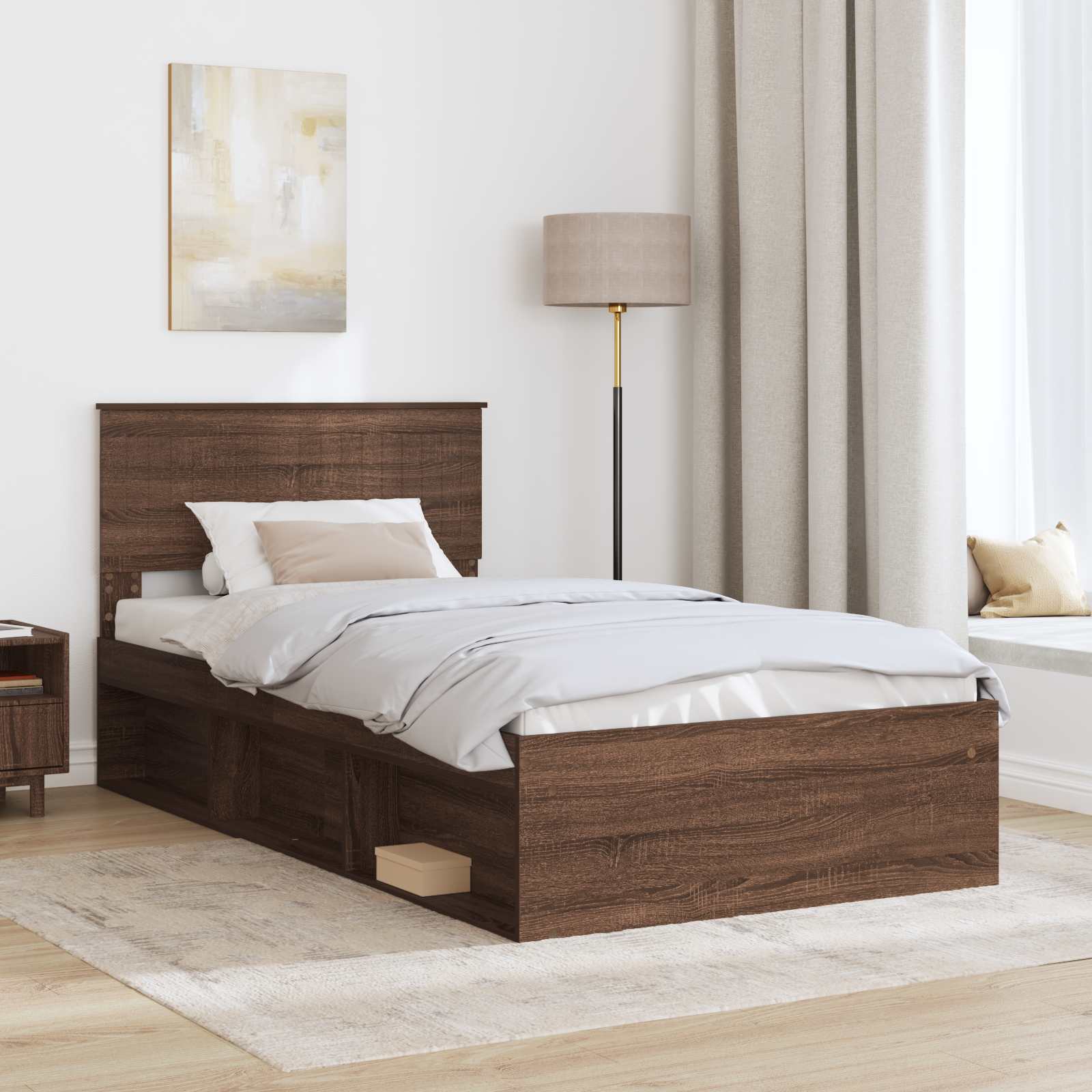 vidaXL Ramka łóżka Brązowy dąb 100 x 200 cm Lite drewno sosnowe