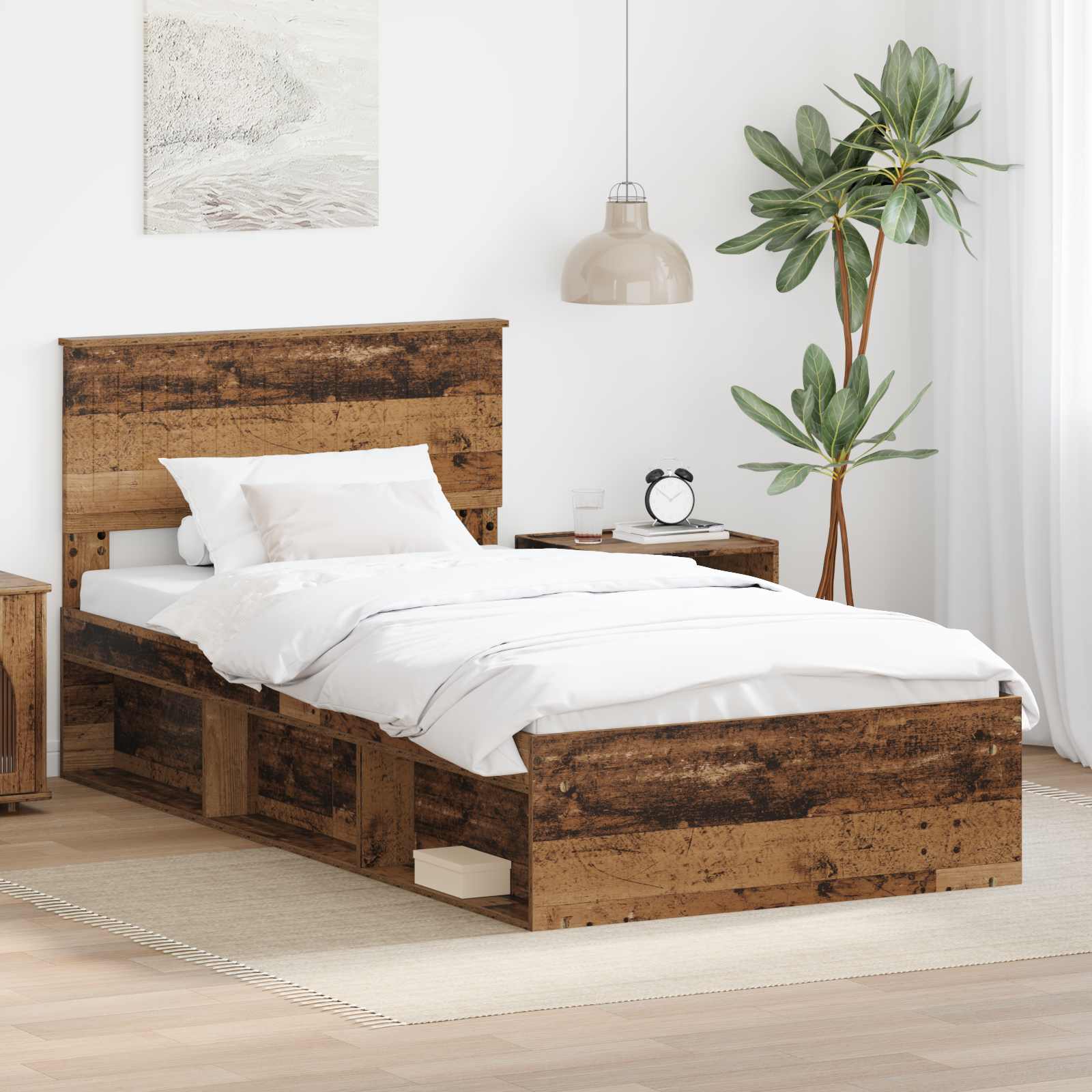 vidaXL Ramka łóżka Stare drewno 100 x 200 cm Lite drewno sosnowe