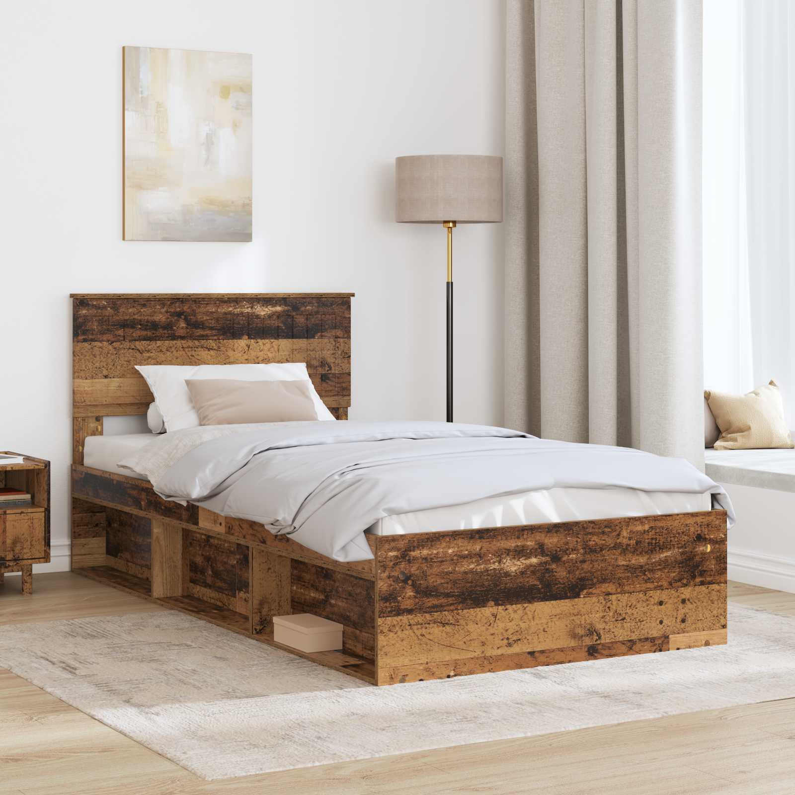 vidaXL Ramka łóżka Stare drewno 100 x 200 cm Lite drewno sosnowe