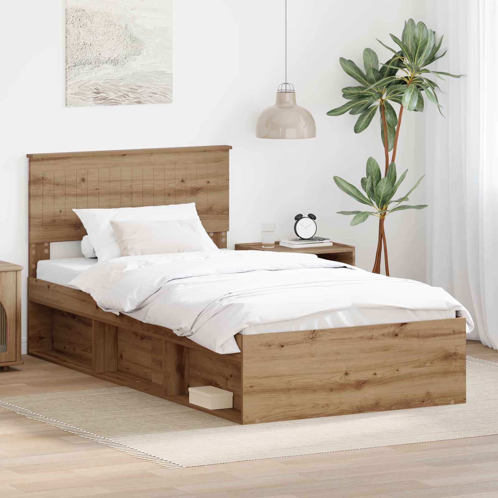 vidaXL Ramka łóżka Dąb rzemieślniczy 100 x 200 cm Lite drewno sosnowe