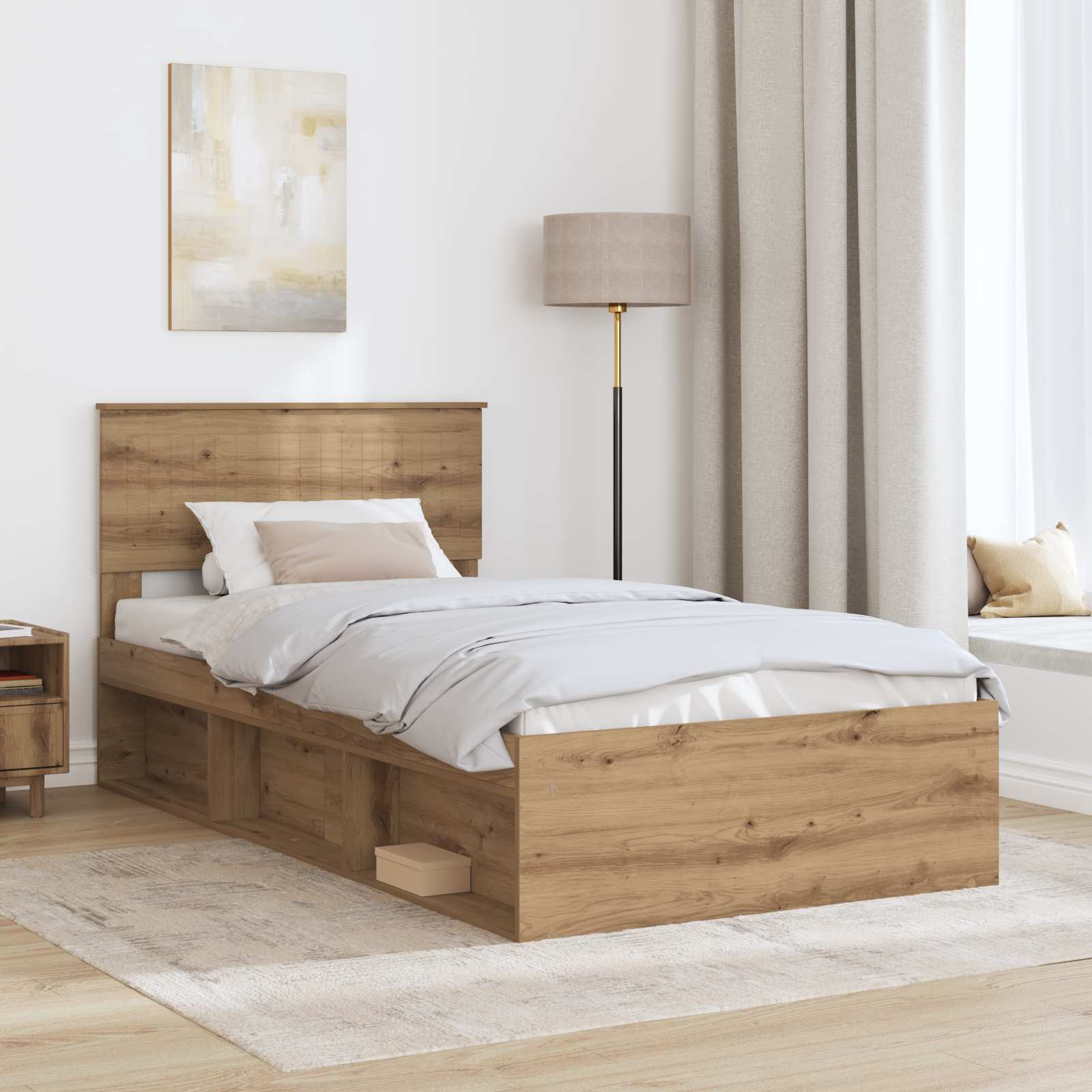 vidaXL Ramka łóżka Dąb rzemieślniczy 100 x 200 cm Lite drewno sosnowe