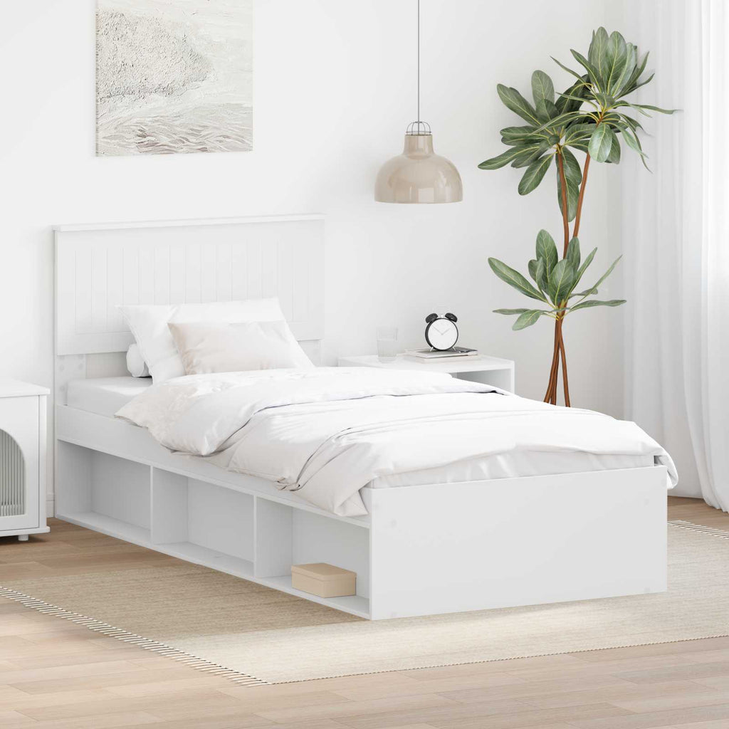vidaXL Ramka łóżka Z zagłówkiem Biały 90 x 200 cm Lite drewno sosnowe