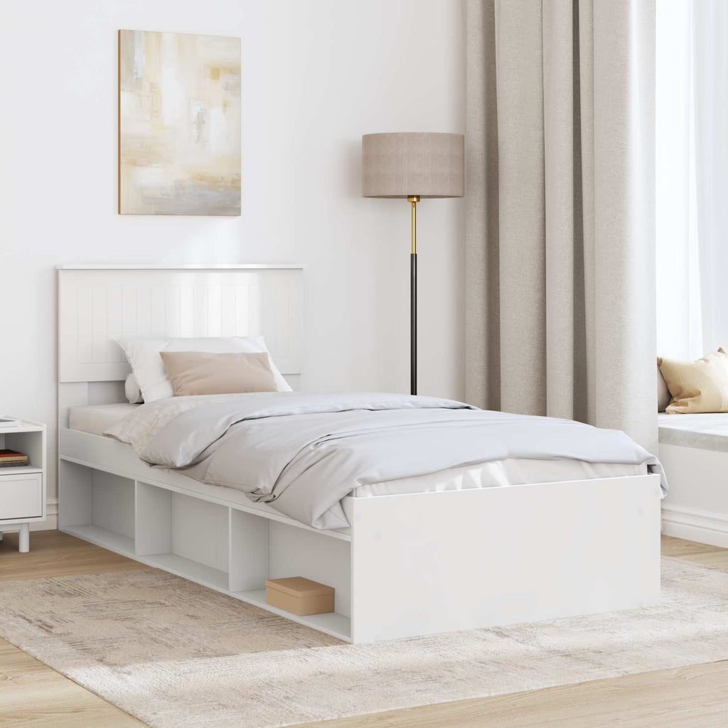 vidaXL Ramka łóżka Z zagłówkiem Biały 90 x 200 cm Lite drewno sosnowe