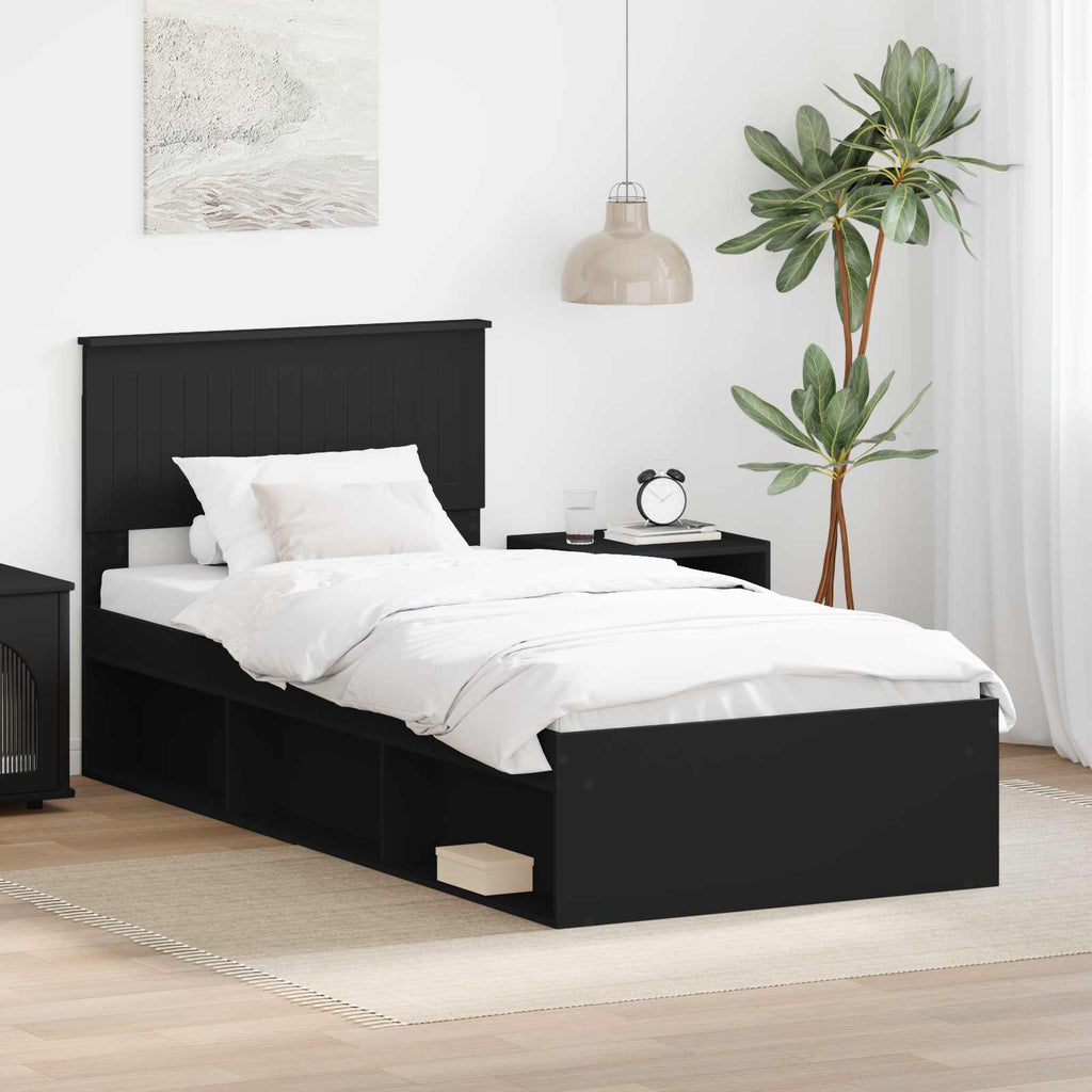 vidaXL Ramka łóżka Z zagłówkiem Czarny 90 x 200 cm Lite drewno sosnowe