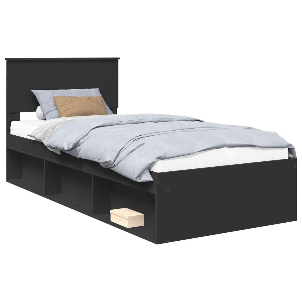 vidaXL Ramka łóżka Z zagłówkiem Czarny 90 x 200 cm Lite drewno sosnowe