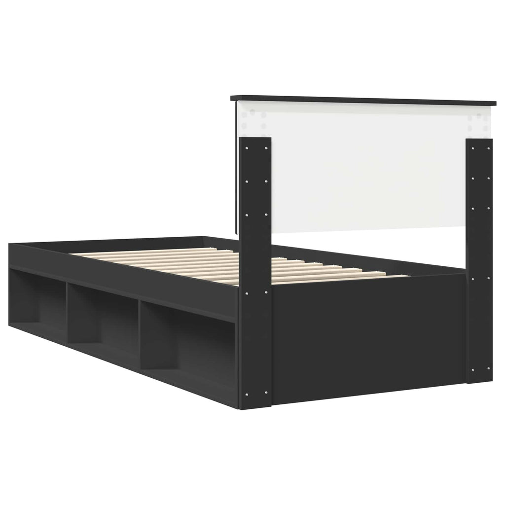 vidaXL Ramka łóżka Z zagłówkiem Czarny 90 x 200 cm Lite drewno sosnowe