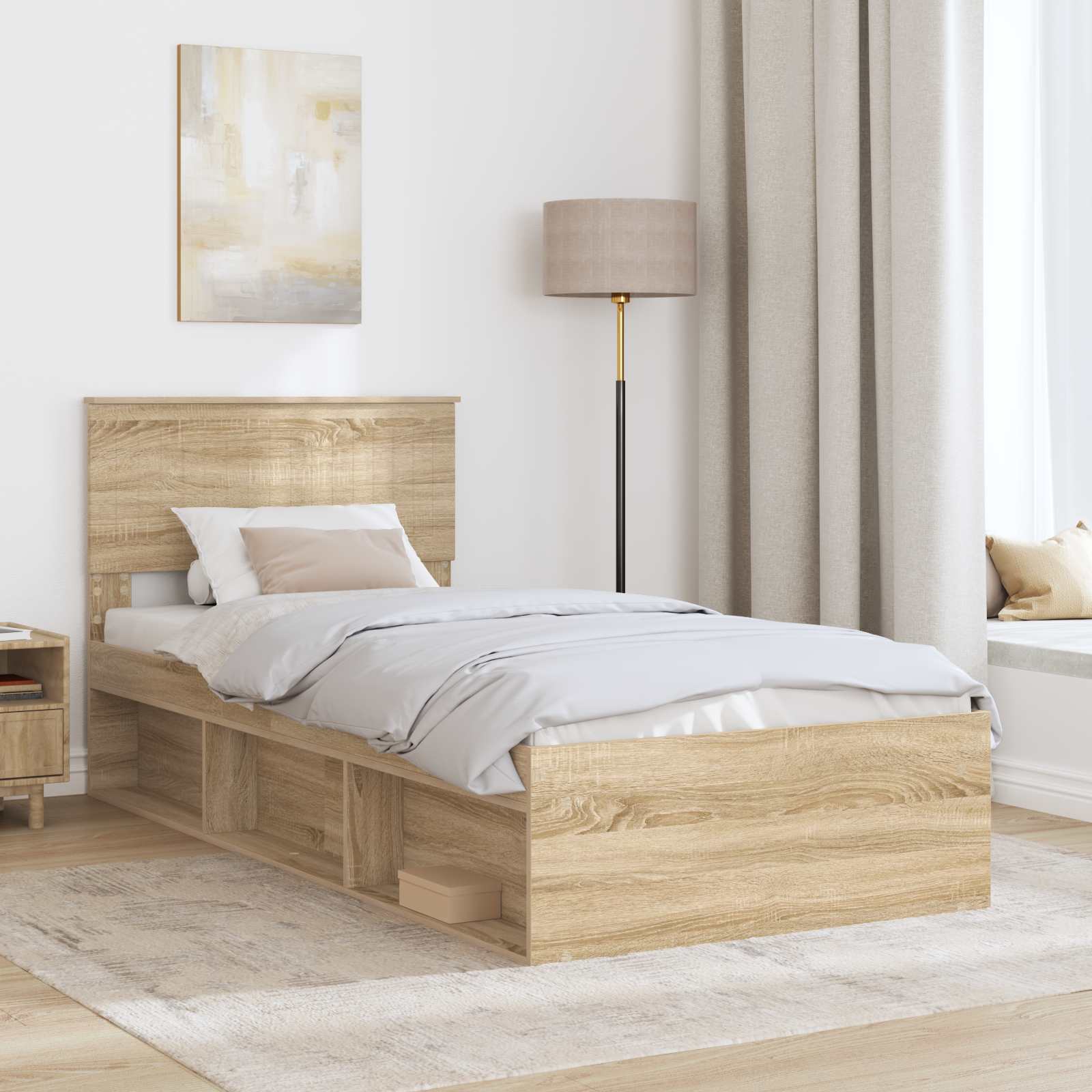 vidaXL Ramka łóżka Dąb Sonoma 90 x 200 cm Lite drewno sosnowe