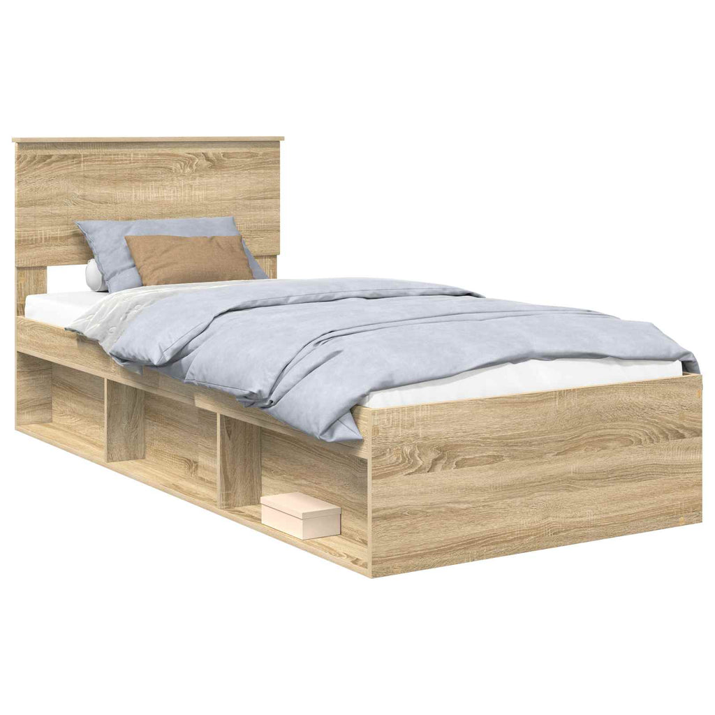 vidaXL Ramka łóżka Dąb Sonoma 90 x 200 cm Lite drewno sosnowe