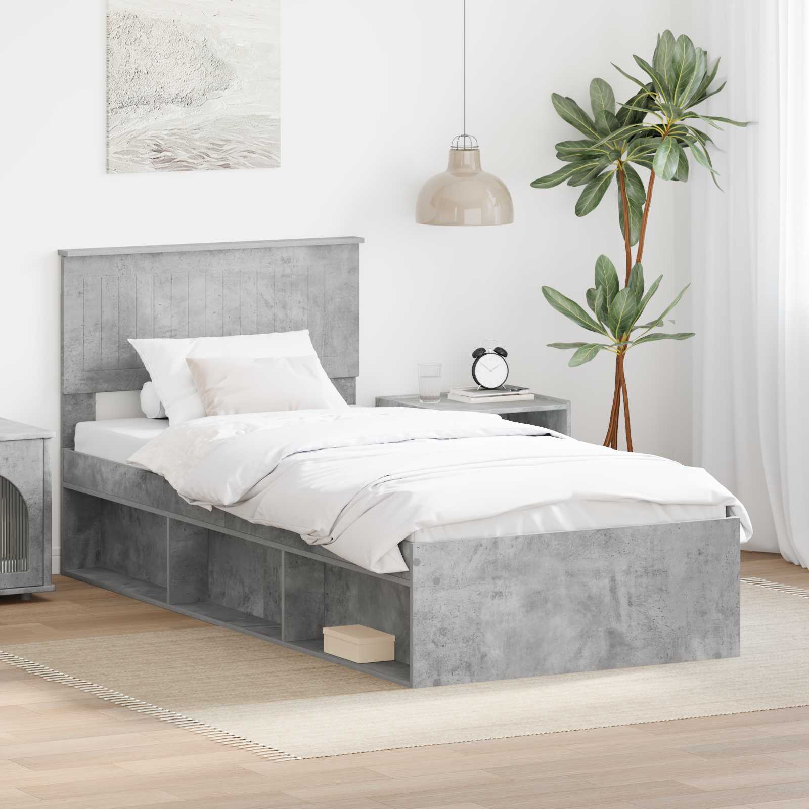vidaXL Ramka łóżka Betonowy 90 x 200 cm Lite drewno sosnowe