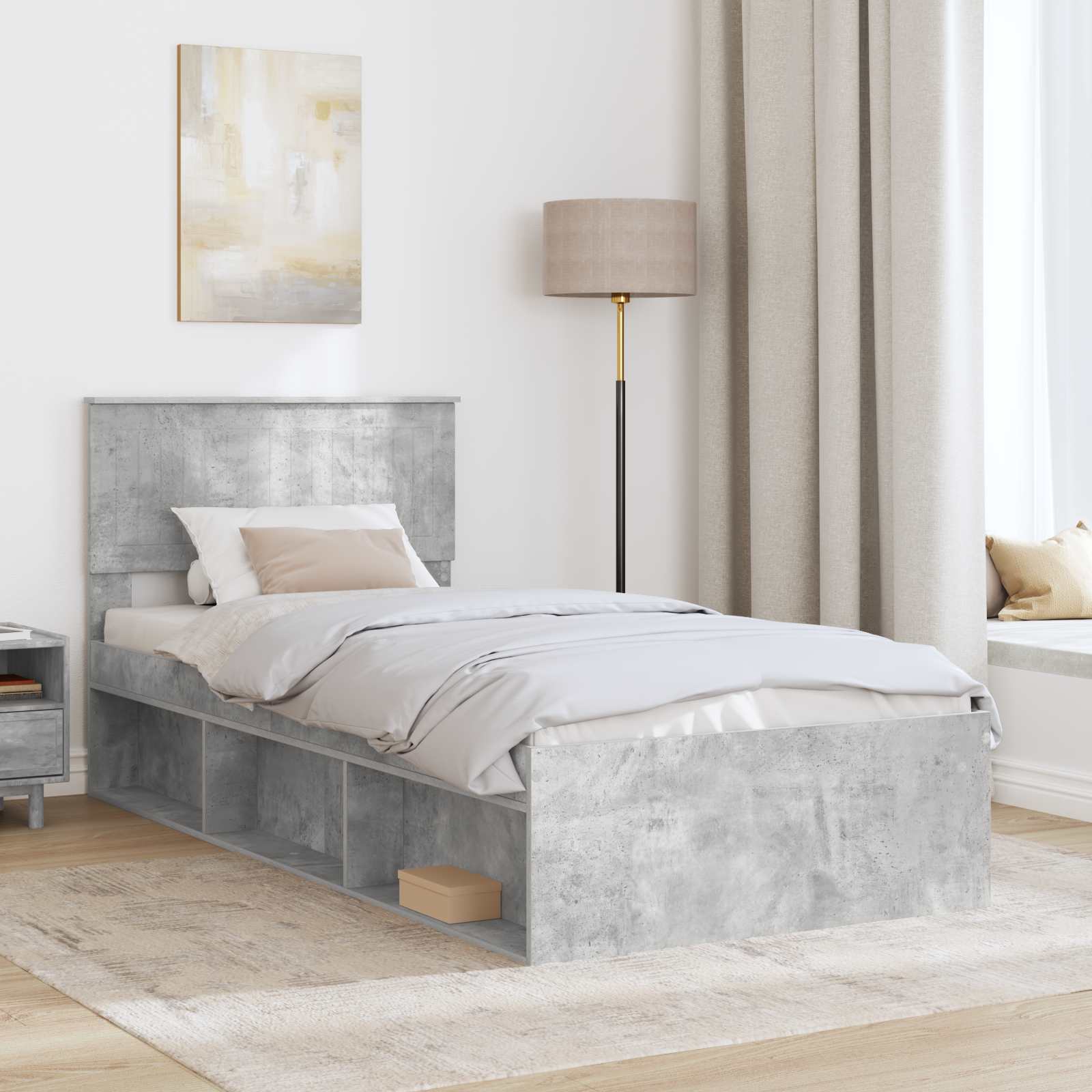 vidaXL Ramka łóżka Betonowy 90 x 200 cm Lite drewno sosnowe