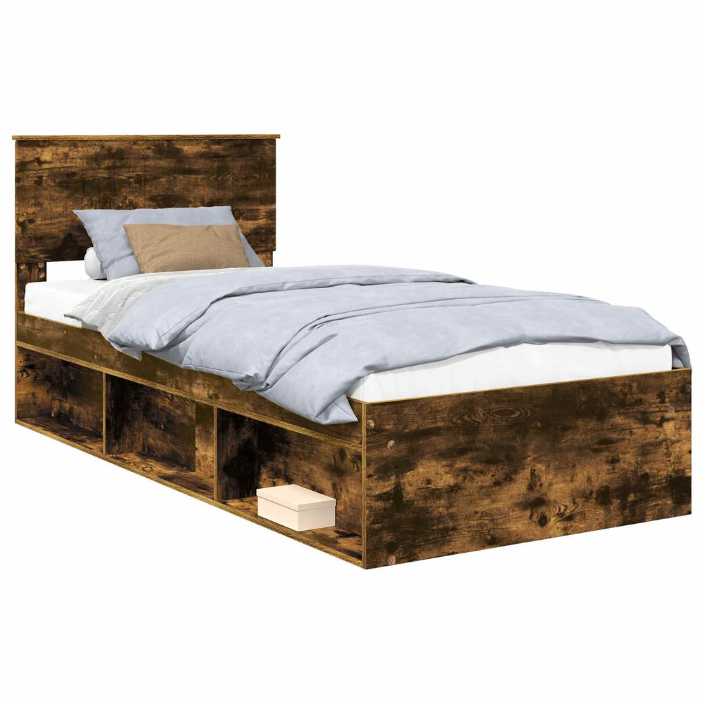 vidaXL Ramka łóżka Dąb wędzony 90 x 200 cm Lite drewno sosnowe