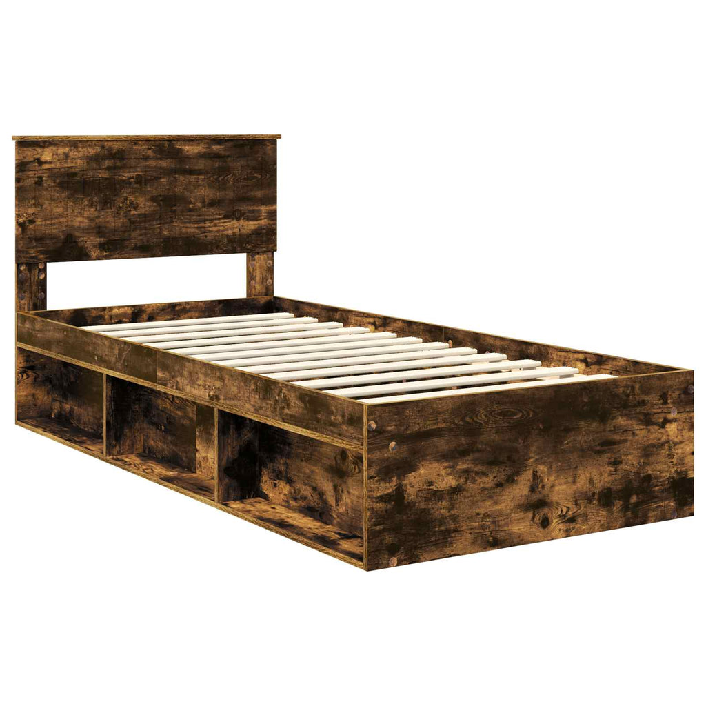vidaXL Ramka łóżka Dąb wędzony 90 x 200 cm Lite drewno sosnowe